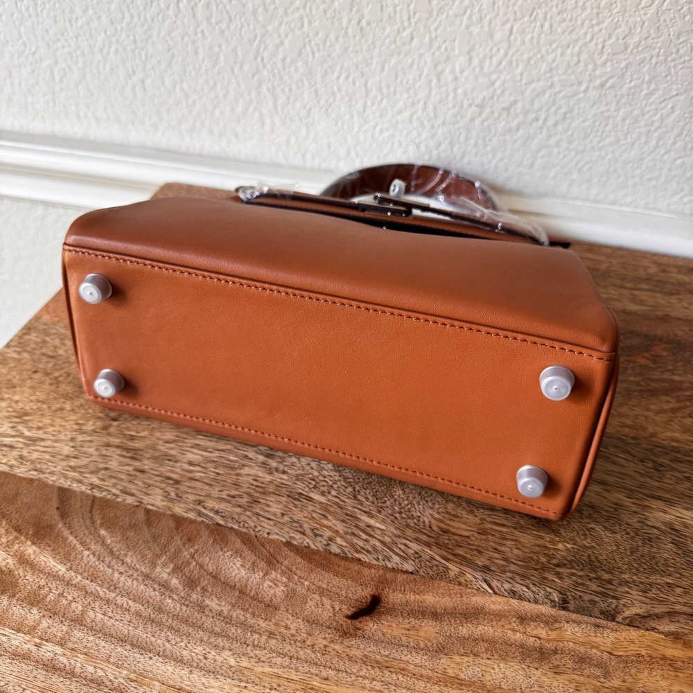 LEATHER INSIDE & OUT | Tan Orange 25 KL Belted Satchel Bag Dual Wide Strap B4 - Picture 9 of 13